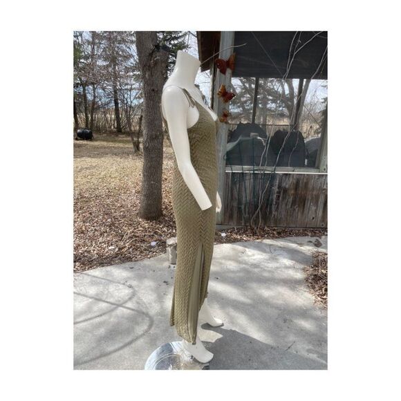 Guess Los Angeles Chevron Knit Maxi Slip Dress Green Sz S - Picture 5 of 13